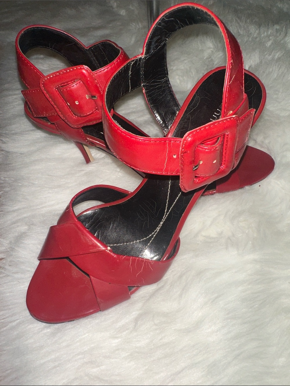 Ann Marino Red Buckle Strappy High Heels